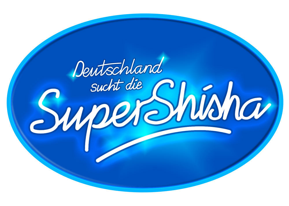 Blaues Oval mit weißer Aufschrift: Deutschland sucht sie Super-Shisha.